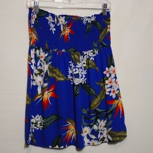 Aloha Hut Hawaii Vibrant Blue Traditional Hula Skirt With Tropical Flower Print